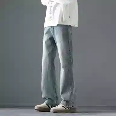 尘映 美式街头设计弹力潮牌痞帅裤子休闲宽松微阔腿牛仔裤 男女同款