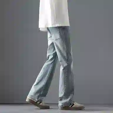 尘映 美式街头设计弹力潮牌痞帅裤子休闲宽松微阔腿牛仔裤 男女同款