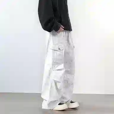 羽浅 美式扎染高街宽松潮牌休闲裤 男女同款 白色