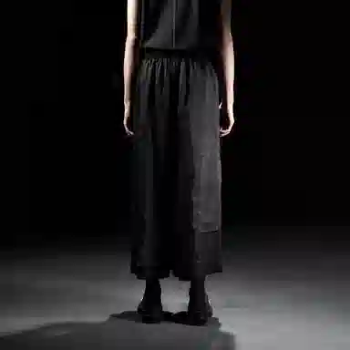 幻象者 原创设计宽松直筒八分裤子武士裤裙休闲裤 男女同款 黑色