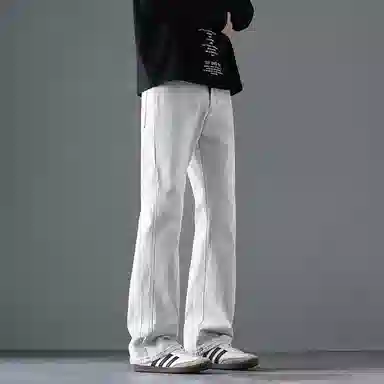 尘映 美式街头设计弹力潮牌痞帅裤子休闲宽松微阔腿牛仔裤 男女同款