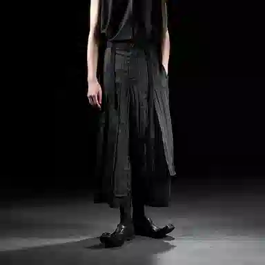 幻象者 原创设计宽松直筒八分裤子武士裤裙休闲裤 男女同款 黑色