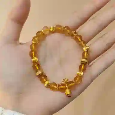 金杰福 五行招财冰裂鱼子纹佛塔宝石天然 黄水晶 手串 女款