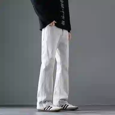 尘映 美式街头设计弹力潮牌痞帅裤子休闲宽松微阔腿牛仔裤 男女同款