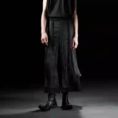 幻象者 原创设计宽松直筒八分裤子武士裤裙休闲裤 男女同款 黑色