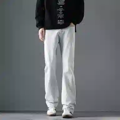 尘映 美式街头设计弹力潮牌痞帅裤子休闲宽松微阔腿牛仔裤 男女同款