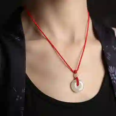 贝诗珠宝 平安扣一对新中式国潮古风平平安安本命年转运珠编绳 和田玉 项链 男女同款情侣款 青白玉