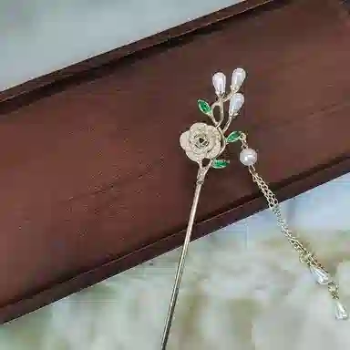 【永不凋零】 指尖瑰宝 古风花朵流苏步摇古典国潮文艺盘发汉服简约百搭对着黄昏许愿 合金/珍珠 发簪 女款