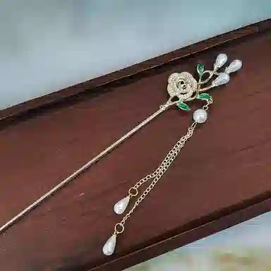 【永不凋零】 指尖瑰宝 古风花朵流苏步摇古典国潮文艺盘发汉服简约百搭对着黄昏许愿 合金/珍珠 发簪 女款