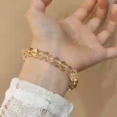 金杰福 星芒金钥 极光金色几何能量环轻奢小众精致天然 白水晶 手串 女款