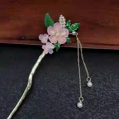 【海棠依旧】 指尖瑰宝 古风粉色花朵流苏气质盘发步摇簪子古典国风中式高级复古头饰发钗汉服旗袍配饰 合金/亚克力 发簪 女款