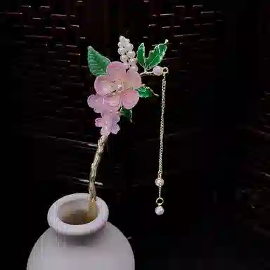 【海棠依旧】 指尖瑰宝 古风粉色花朵流苏气质盘发步摇簪子古典国风中式高级复古头饰发钗汉服旗袍配饰 合金/亚克力 发簪 女款