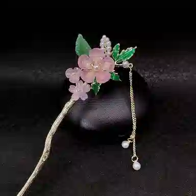 【海棠依旧】 指尖瑰宝 古风粉色花朵流苏气质盘发步摇簪子古典国风中式高级复古头饰发钗汉服旗袍配饰 合金/亚克力 发簪 女款