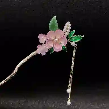 【海棠依旧】 指尖瑰宝 古风粉色花朵流苏气质盘发步摇簪子古典国风中式高级复古头饰发钗汉服旗袍配饰 合金/亚克力 发簪 女款