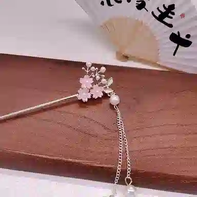 【清风徐徐】 指尖瑰宝 古风珍珠小花新中式流苏步摇高级感簪子汉服盘发发饰簪花发钗前方终会是温柔和月光 合金 发簪 女款