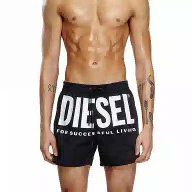 DIESEL Letter Print Swim Shorts Black
