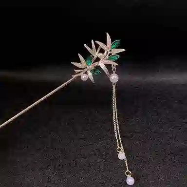 【风摇翠竹】 指尖瑰宝 中式国风清冷感竹叶流苏发钗国潮复古小众森系竹叶节节高升流苏步摇盘发旗袍发饰通勤日常 合金 发簪 女款