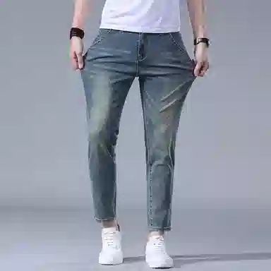 羽浅 弹力休闲百搭修身九分牛仔裤 男女同款 复古蓝