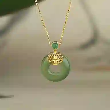 【平安顺遂|高品质平安扣】 七度银饰 圆满 新中式如意锁四叶草 圆满和谐福气满满简约锁骨链礼盒款#好运 岫玉（蛇纹石玉） 项链 女款