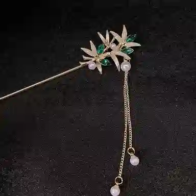 【风摇翠竹】 指尖瑰宝 中式国风清冷感竹叶流苏发钗国潮复古小众森系竹叶节节高升流苏步摇盘发旗袍发饰通勤日常 合金 发簪 女款