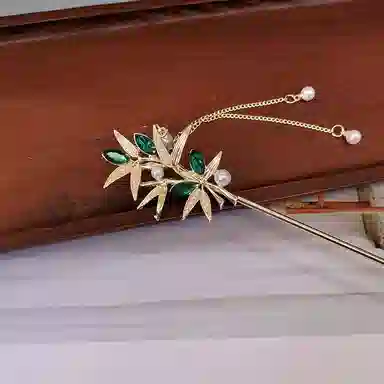 【风摇翠竹】 指尖瑰宝 中式国风清冷感竹叶流苏发钗国潮复古小众森系竹叶节节高升流苏步摇盘发旗袍发饰通勤日常 合金 发簪 女款