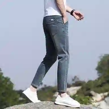 羽浅 舒适修身休闲百搭直筒九分牛仔裤 男女同款 复古蓝
