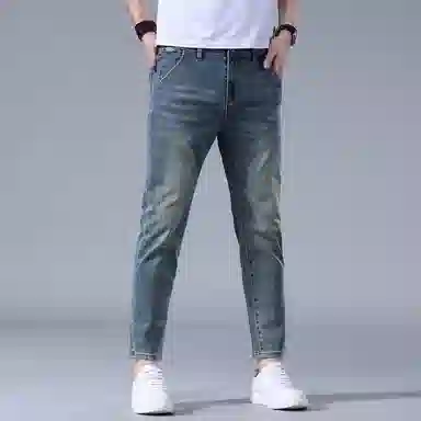羽浅 弹力休闲百搭修身九分牛仔裤 男女同款 复古蓝