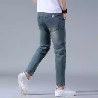 羽浅 弹力休闲百搭修身九分牛仔裤 男女同款 复古蓝