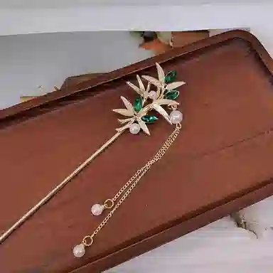 【风摇翠竹】 指尖瑰宝 中式国风清冷感竹叶流苏发钗国潮复古小众森系竹叶节节高升流苏步摇盘发旗袍发饰通勤日常 合金 发簪 女款