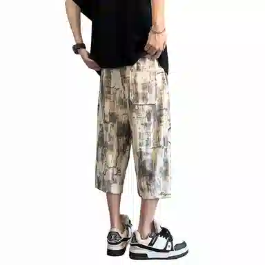 哲源 美式高街潮流基础款简约时尚渐变设计百搭水墨扎染印花痞帅直筒舒适透气宽松垂感七分休闲短裤 男女同款
