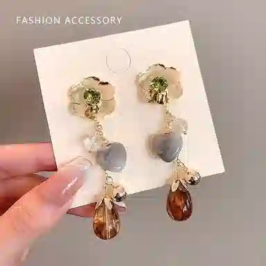 彤彤兔 美拉德夸张花朵女小众复古宫廷风耳钉高级感气质长款流苏耳饰 树脂 耳环 女款