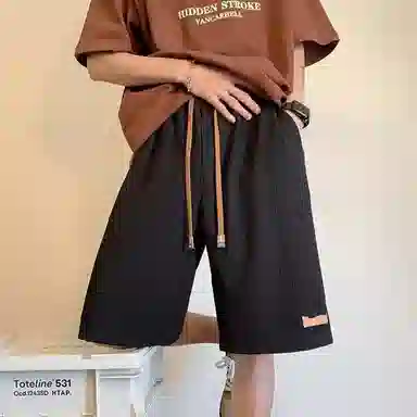 哲源 美式舒适高街设计简约基础款百搭透气亲肤褶皱柔软舒适宽松休闲短裤 男女同款
