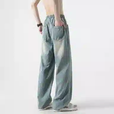 大卫贝肯 夏季冰丝男透气薄款美式高街百搭水洗慵懒风宽松直筒牛仔裤 男女同款