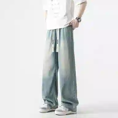 大卫贝肯 夏季冰丝男透气薄款美式高街百搭水洗慵懒风宽松直筒牛仔裤 男女同款