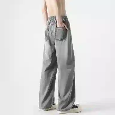 大卫贝肯 夏季冰丝男透气薄款美式高街百搭水洗慵懒风宽松直筒牛仔裤 男女同款