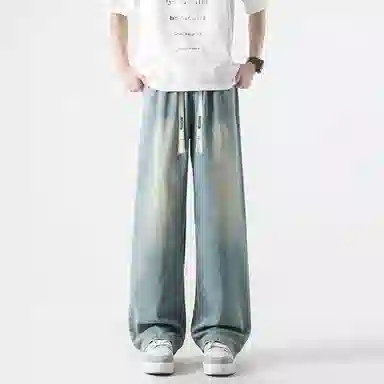 大卫贝肯 夏季冰丝男透气薄款美式高街百搭水洗慵懒风宽松直筒牛仔裤 男女同款