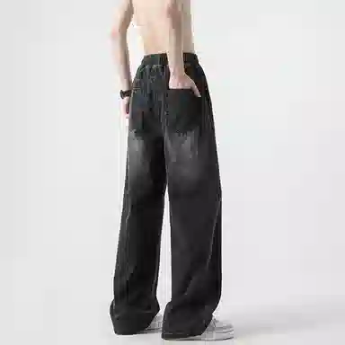 大卫贝肯 夏季冰丝男透气薄款美式高街百搭水洗慵懒风宽松直筒牛仔裤 男女同款