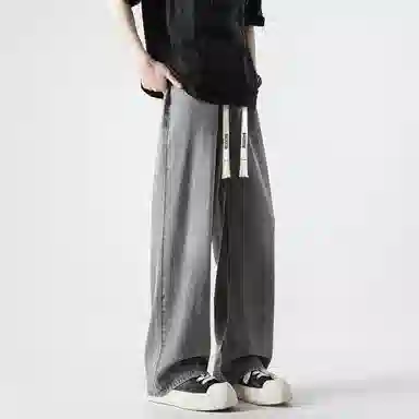 大卫贝肯 夏季冰丝男透气薄款美式高街百搭水洗慵懒风宽松直筒牛仔裤 男女同款