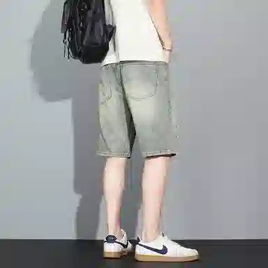羽浅 薄款五分裤破洞休闲韩版百搭透气直筒牛仔短裤 男款
