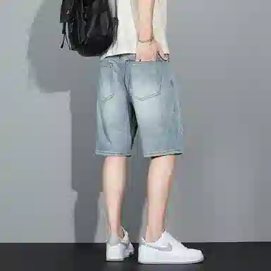 羽浅 薄款五分裤破洞休闲韩版百搭透气直筒牛仔短裤 男款