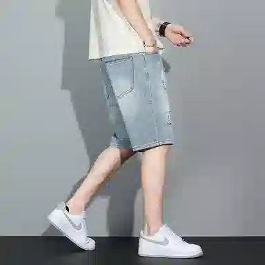 羽浅 薄款五分裤破洞休闲韩版百搭透气直筒牛仔短裤 男款