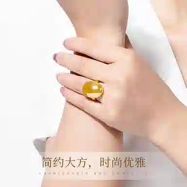 贝戈丽丝 新中式时尚轻奢复古鸽子蛋戒圈 闪耀高级贵气款 日常大气优雅有质感 典雅为爱加冕 #好运 镀金 戒指 男女同款情侣款