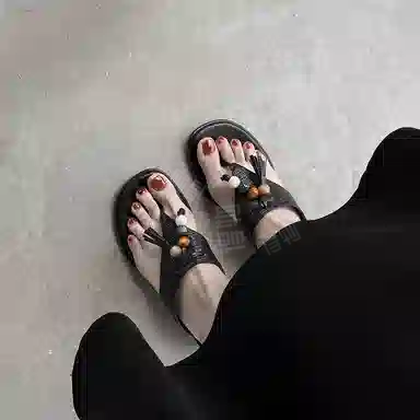 苏颜娇 设计感流苏串珠时尚百搭人字拖鞋 女