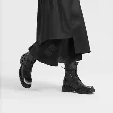 幻象者 原创设计限量定制手工鞋方头高帮真皮拉链马丁靴 男女同款 黑色