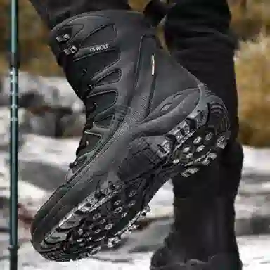 探森狼 超纤皮 透气防污抓地防撞 短筒 雪地靴 男女同款 黑色