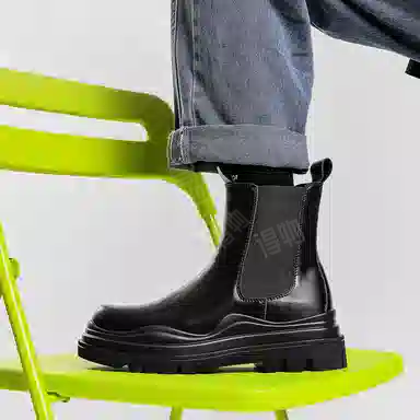 年走索 二层牛皮 气质舒适时尚百搭 中筒 切尔西靴 男款