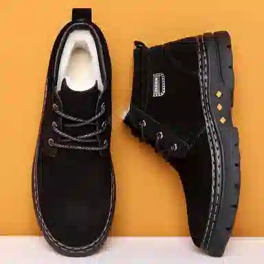 年走索 二层牛皮 耐磨 加绒加厚 保暖防滑 短筒 雪地靴 男款