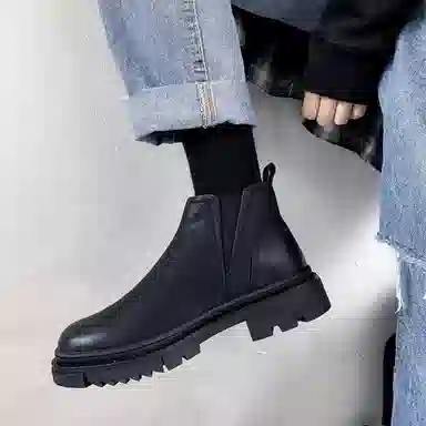 铭意途 超纤皮 圆头厚底 舒适百搭  增高耐磨 短筒 切尔西靴 男款 黑色