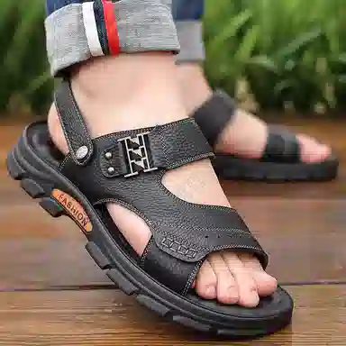 意利船长 头层牛皮 百搭 时尚休闲 沙滩凉鞋 男款