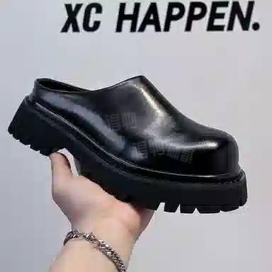 威世米邦 厚底百搭潮流小众德比高级感半拖 橡胶底 防滑包头拖鞋 男款